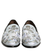 White Floral Embellished Men Loafers Shoes