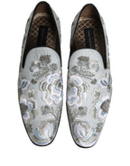 White Floral Embellished Men Loafers Shoes