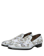 White Floral Embellished Men Loafers Shoes