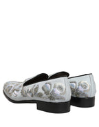 White Floral Embellished Men Loafers Shoes