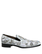 White Floral Embellished Men Loafers Shoes