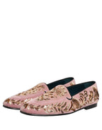 Pink Velvet Floral Embroidery Loafers Shoes