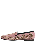 Pink Velvet Floral Embroidery Loafers Shoes