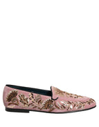 Pink Velvet Floral Embroidery Loafers Shoes