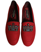 Red Crown Embellished Dress Loafers Shoes