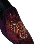 Violet Velvet Rhinestone Sequin Loafers Shoes
