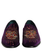 Violet Velvet Rhinestone Sequin Loafers Shoes