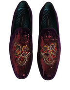 Violet Velvet Rhinestone Sequin Loafers Shoes
