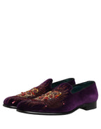 Violet Velvet Rhinestone Sequin Loafers Shoes