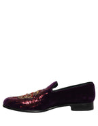 Violet Velvet Rhinestone Sequin Loafers Shoes