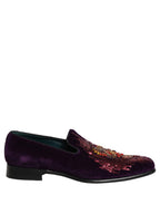 Violet Velvet Rhinestone Sequin Loafers Shoes