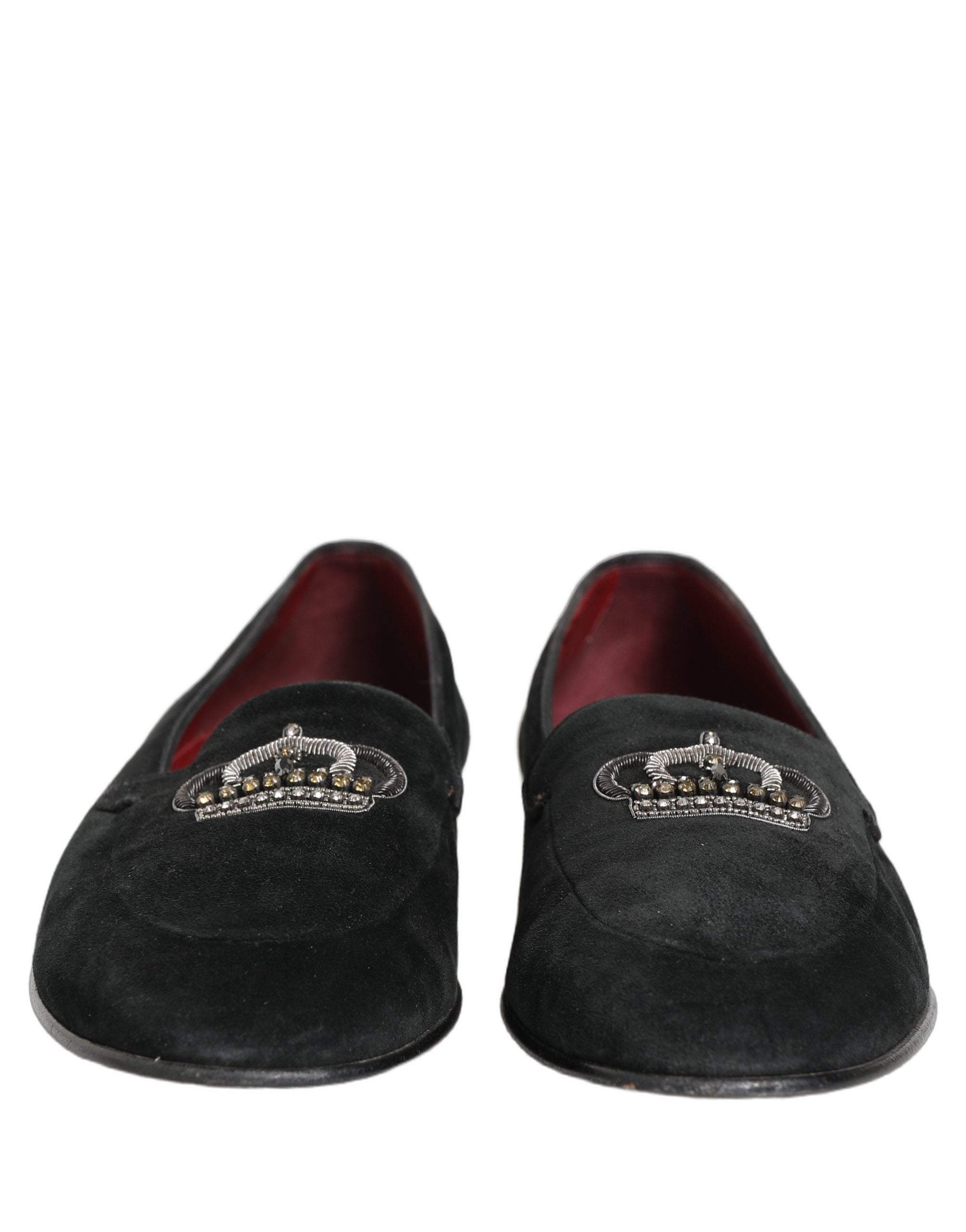 Black Crown Embellished Dress Loafers Shoes
