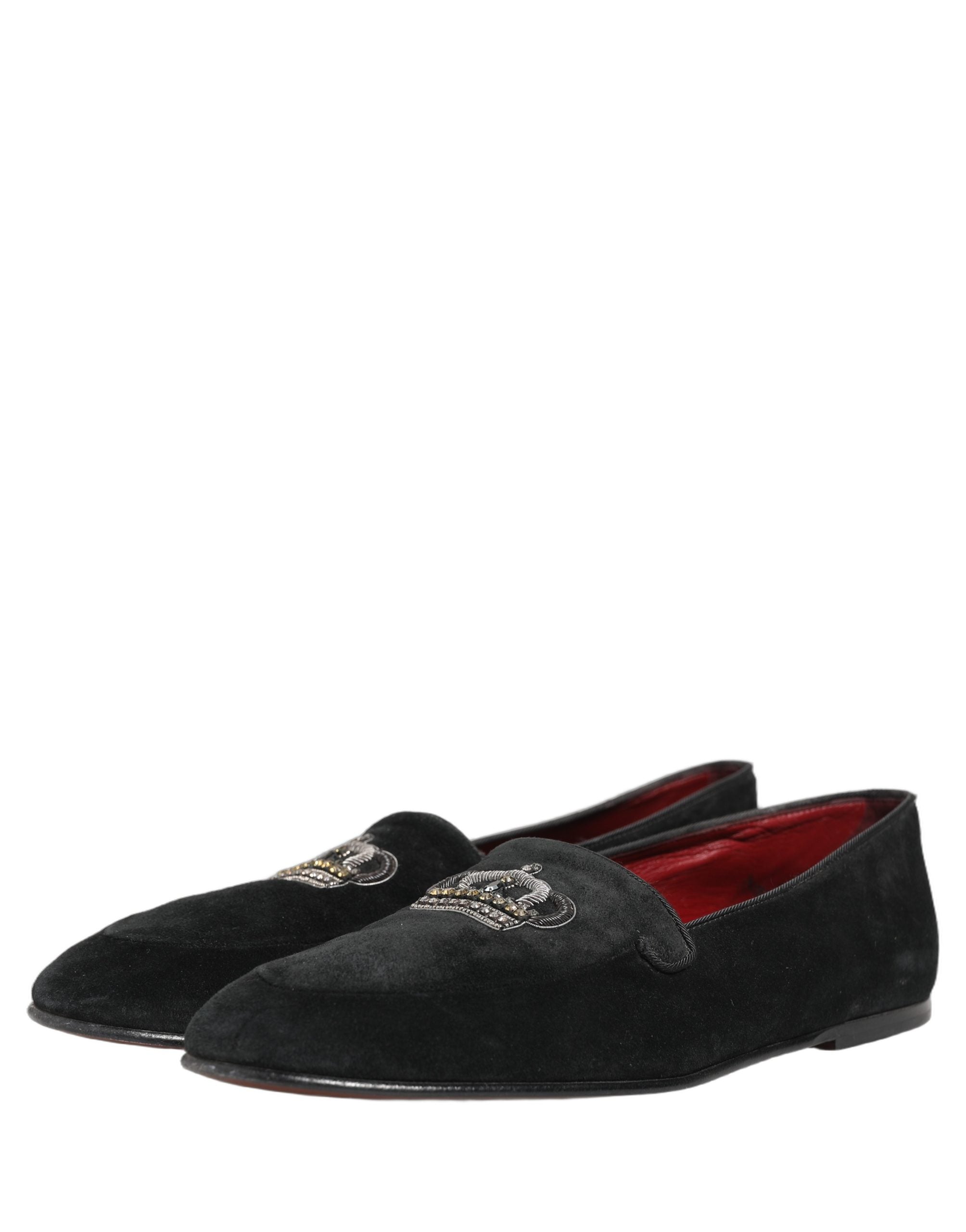 Black Crown Embellished Dress Loafers Shoes
