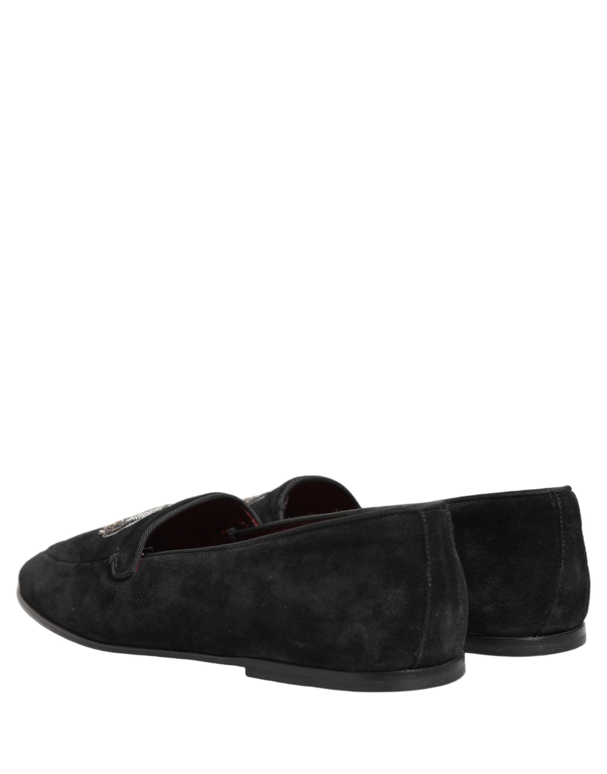 Black Crown Embellished Dress Loafers Shoes