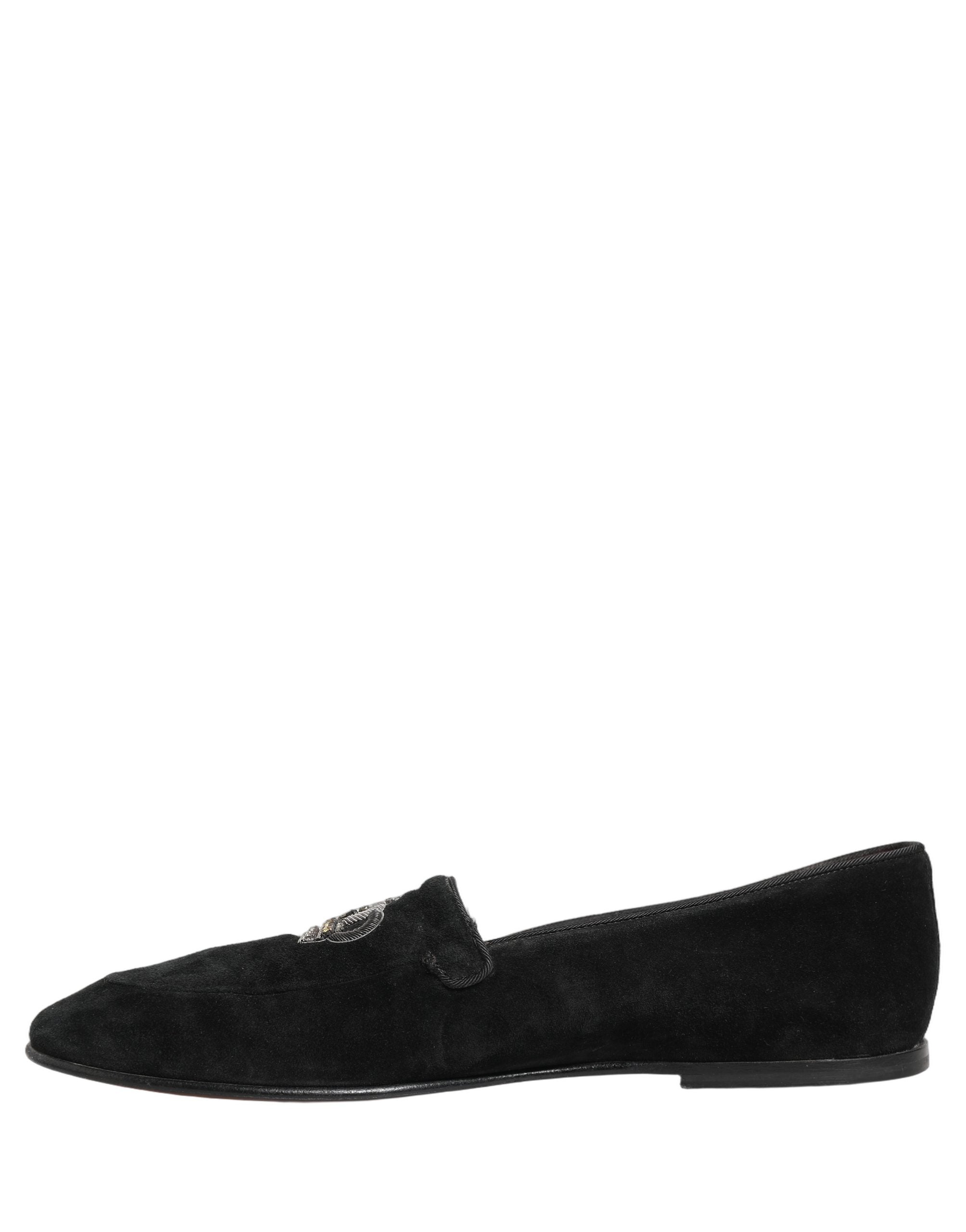 Black Crown Embellished Dress Loafers Shoes