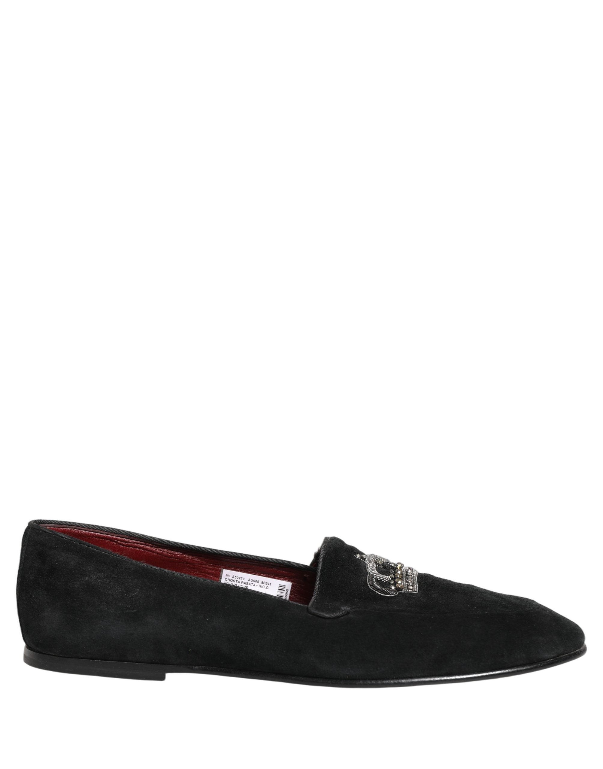 Black Crown Embellished Dress Loafers Shoes
