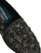 Black Rhinestone Embellished Loafers Shoes