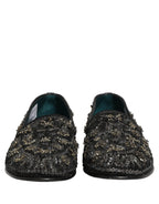 Black Rhinestone Embellished Loafers Shoes