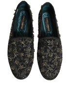 Black Rhinestone Embellished Loafers Shoes