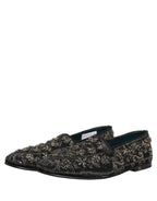 Black Rhinestone Embellished Loafers Shoes