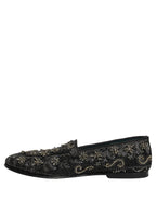 Black Rhinestone Embellished Loafers Shoes