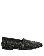 Black Rhinestone Embellished Loafers Shoes