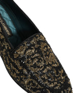 Black Gold Embellished Dress Loafers Shoes