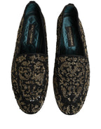 Black Gold Embellished Dress Loafers Shoes