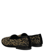 Black Gold Embellished Dress Loafers Shoes