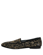 Black Gold Embellished Dress Loafers Shoes