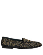 Black Gold Embellished Dress Loafers Shoes