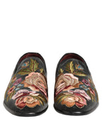 Black Velvet Floral Embroidery Loafers Shoes