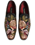 Black Velvet Floral Embroidery Loafers Shoes