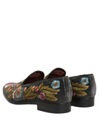 Black Velvet Floral Embroidery Loafers Shoes