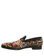 Black Velvet Floral Embroidery Loafers Shoes