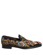 Black Velvet Floral Embroidery Loafers Shoes