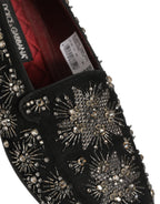Black Crystal Embellished Dress Loafers Shoes