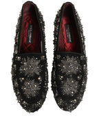 Black Crystal Embellished Dress Loafers Shoes