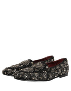 Black Crystal Embellished Dress Loafers Shoes