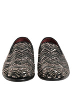 Black Velvet Floral Embellished Loafers Shoes