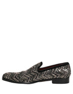 Black Velvet Floral Embellished Loafers Shoes