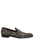 Black Velvet Floral Embellished Loafers Shoes