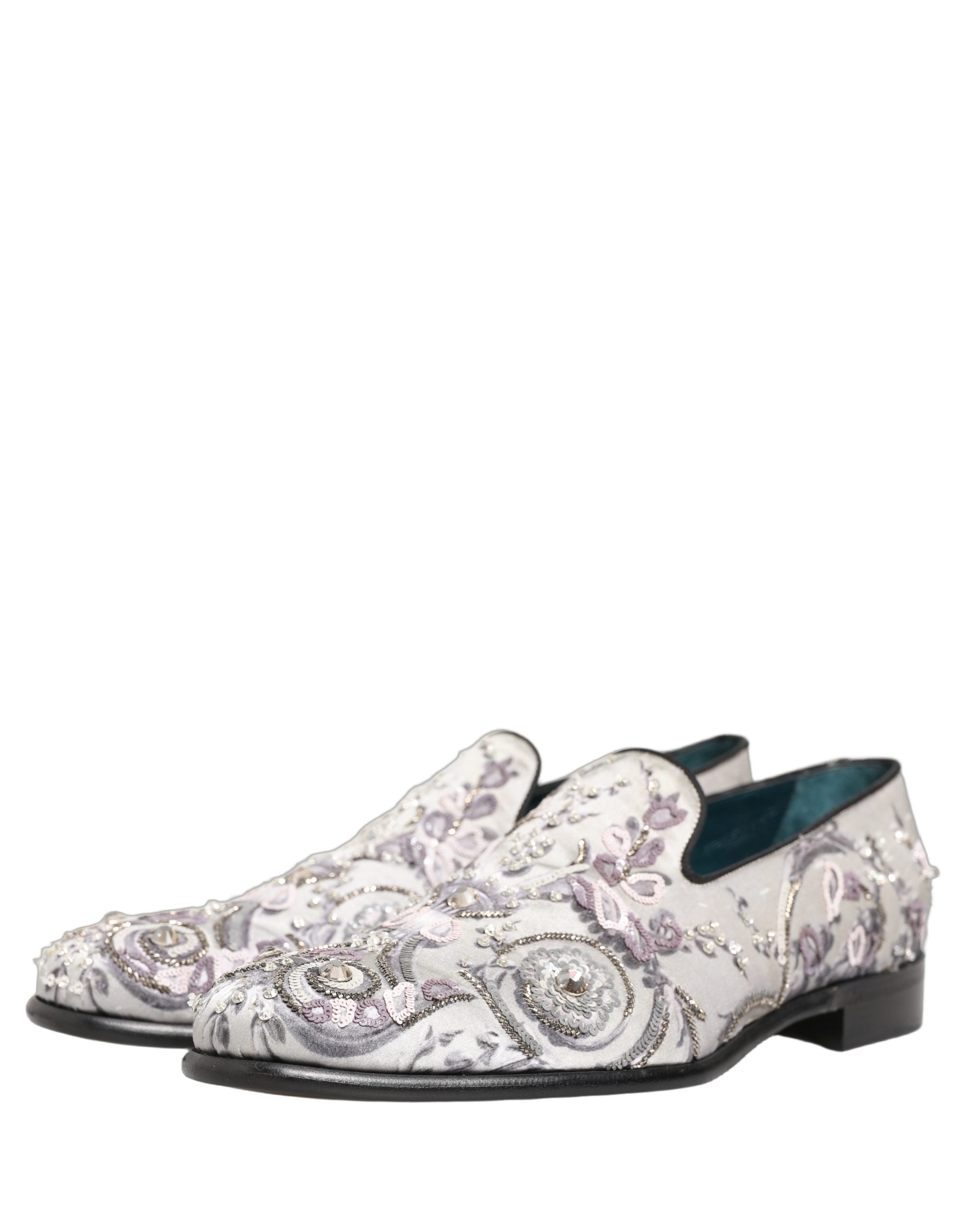 White Sequined Formal Slip On Loafers Shoes
