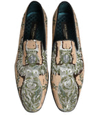 Beige Sequin Embroidery Dress Loafers Shoes