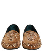 Brown Velvet Floral Embroidery Loafers Shoes