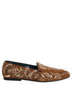 Brown Velvet Floral Embroidery Loafers Shoes