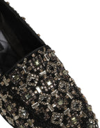 Black Crystal Embellished Dress Loafers Shoes