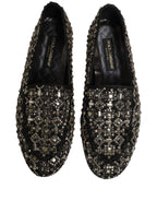 Black Crystal Embellished Dress Loafers Shoes