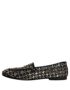Black Crystal Embellished Dress Loafers Shoes