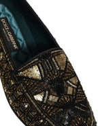 Black Gold Embellished Slip On Loafers Shoes